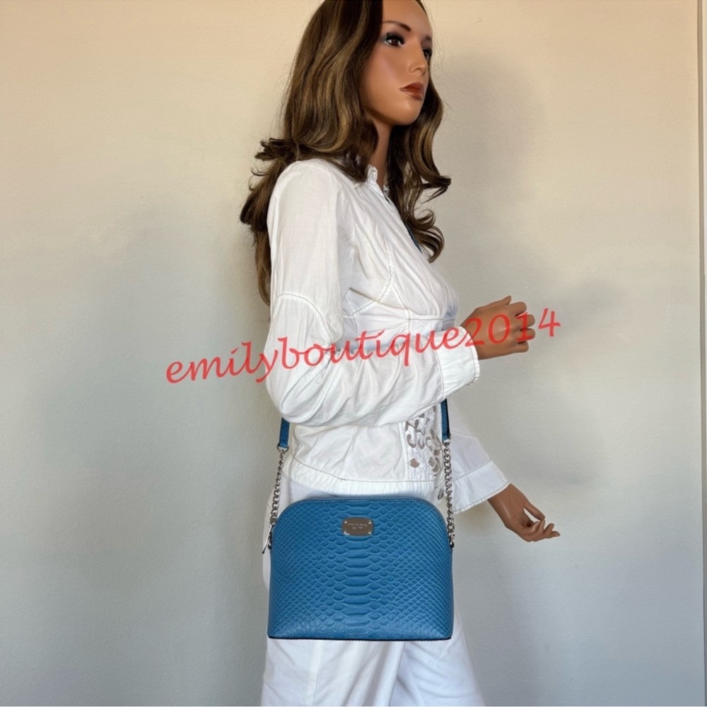 NWT Michael Kors Cindy Dome Crossbody Sky Blue Embossed Leather Shoulder Bag